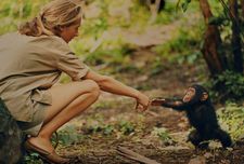 Jane Goodall with Flint in Tanzania’s Gombe Stream National Park
